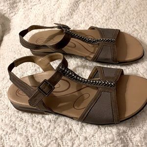 Taupe Aetrex Sandals with decorative beading. NWOT